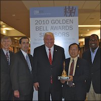 Greg Geeting, Brian Rivas, Dave Gordon, Harold Fong and Brian Cooley with Golden Bell award