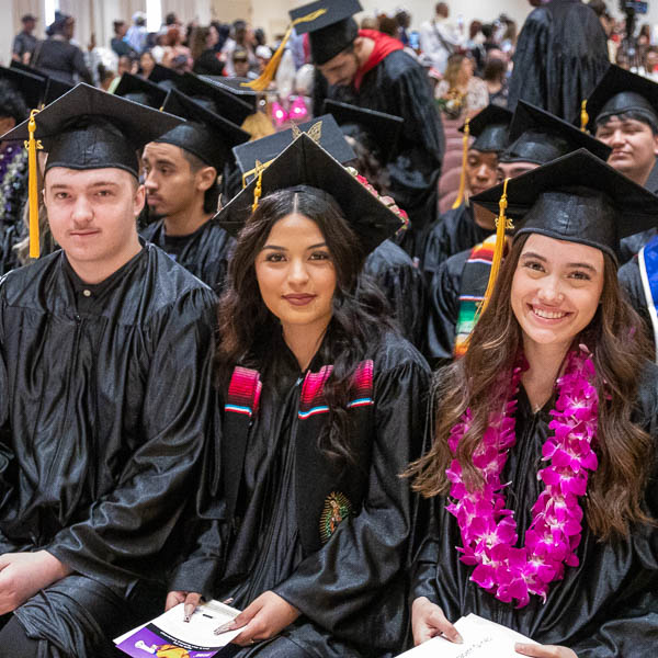 Students wearing caps and gowns