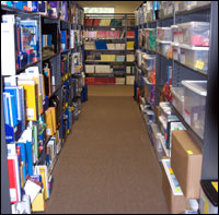 Aisle of science materials in SCOE Learning Resources Display Center