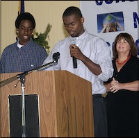 Student speaking at podium