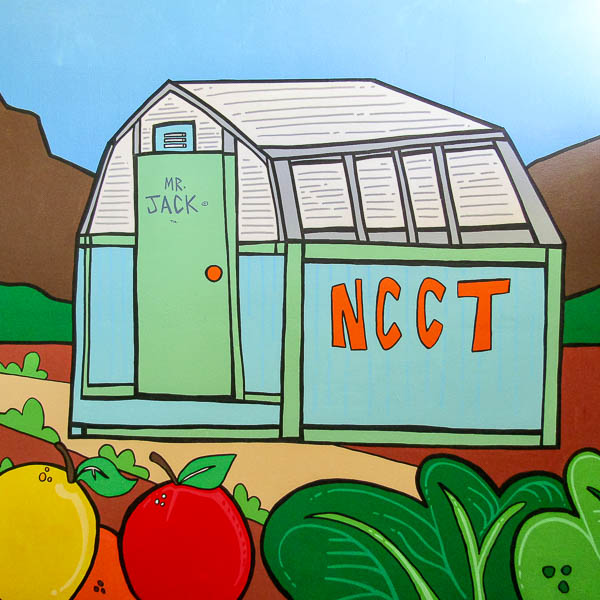 Painted barn with NCCT on the side and Mr. Jack on the door