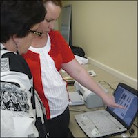 Foot scan results being reviewed on a computer screen