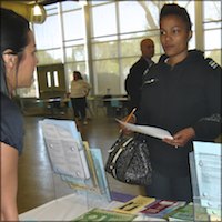 Students asking questions at Transistion Fair