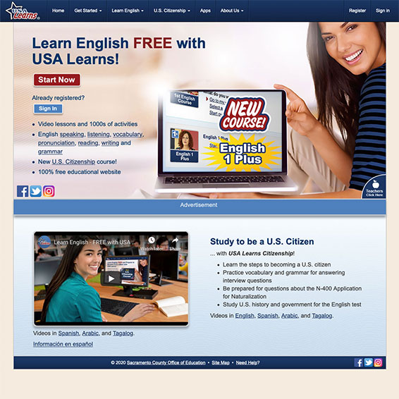 Screenshot: U.S. Citizenship Course welcome page
