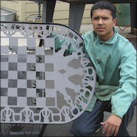 Student with metal table