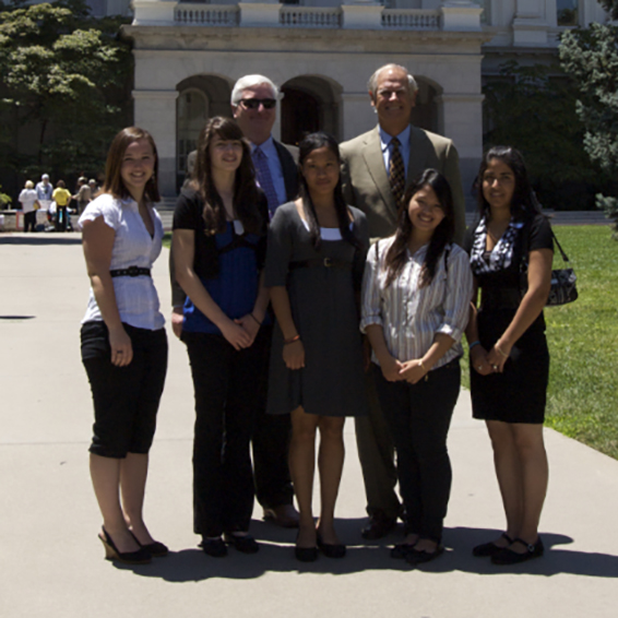 Scholarship recipients outside capitol with Gary Hart and Scott Hill