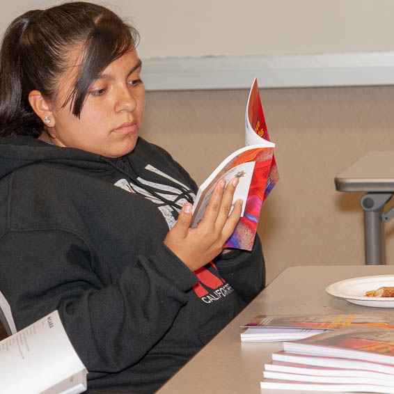 Student reading book