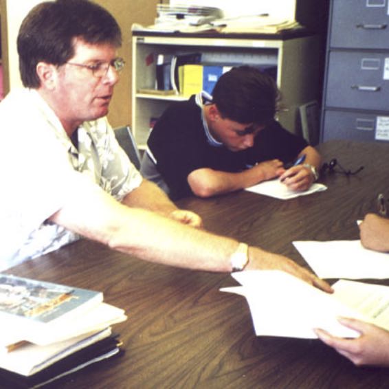 Michael Laharty with students