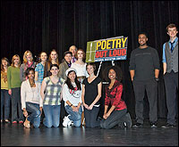 Participants posing with Poetry Out Loud sign