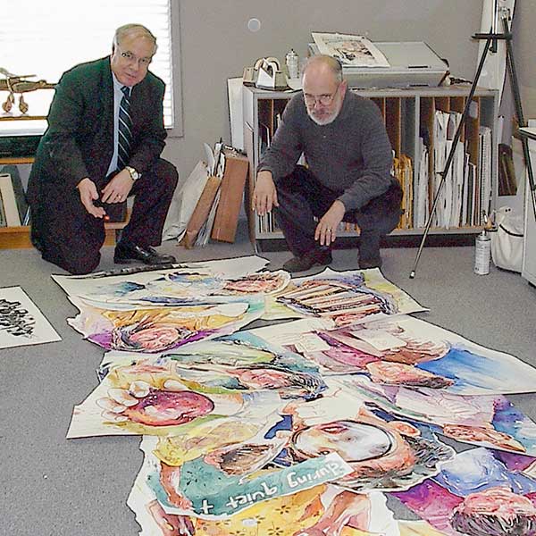 Dr. Meaney and David Lobenberg with artwork